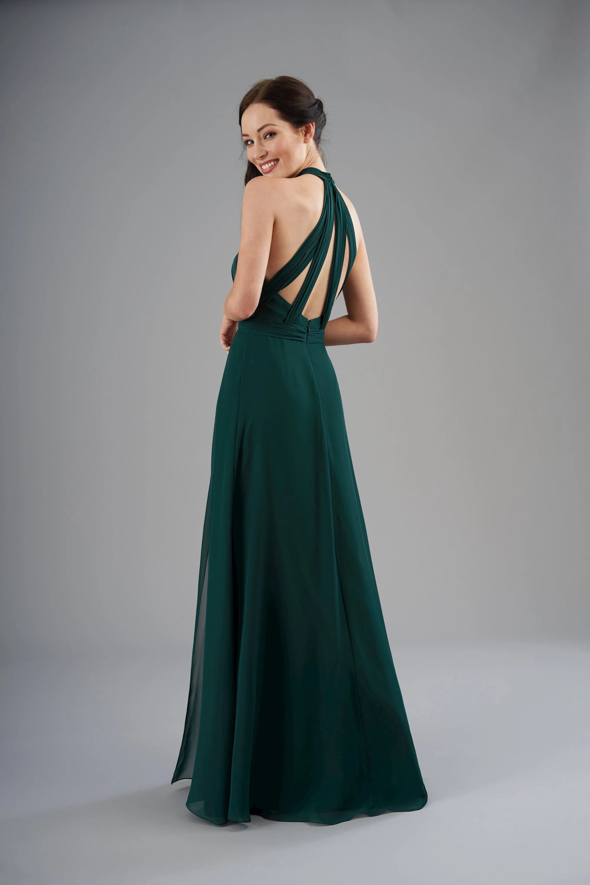 Elegant A-Line Halter Sleeveless Pleated Slit Dark Green Floor-Length Prom Dress for Women