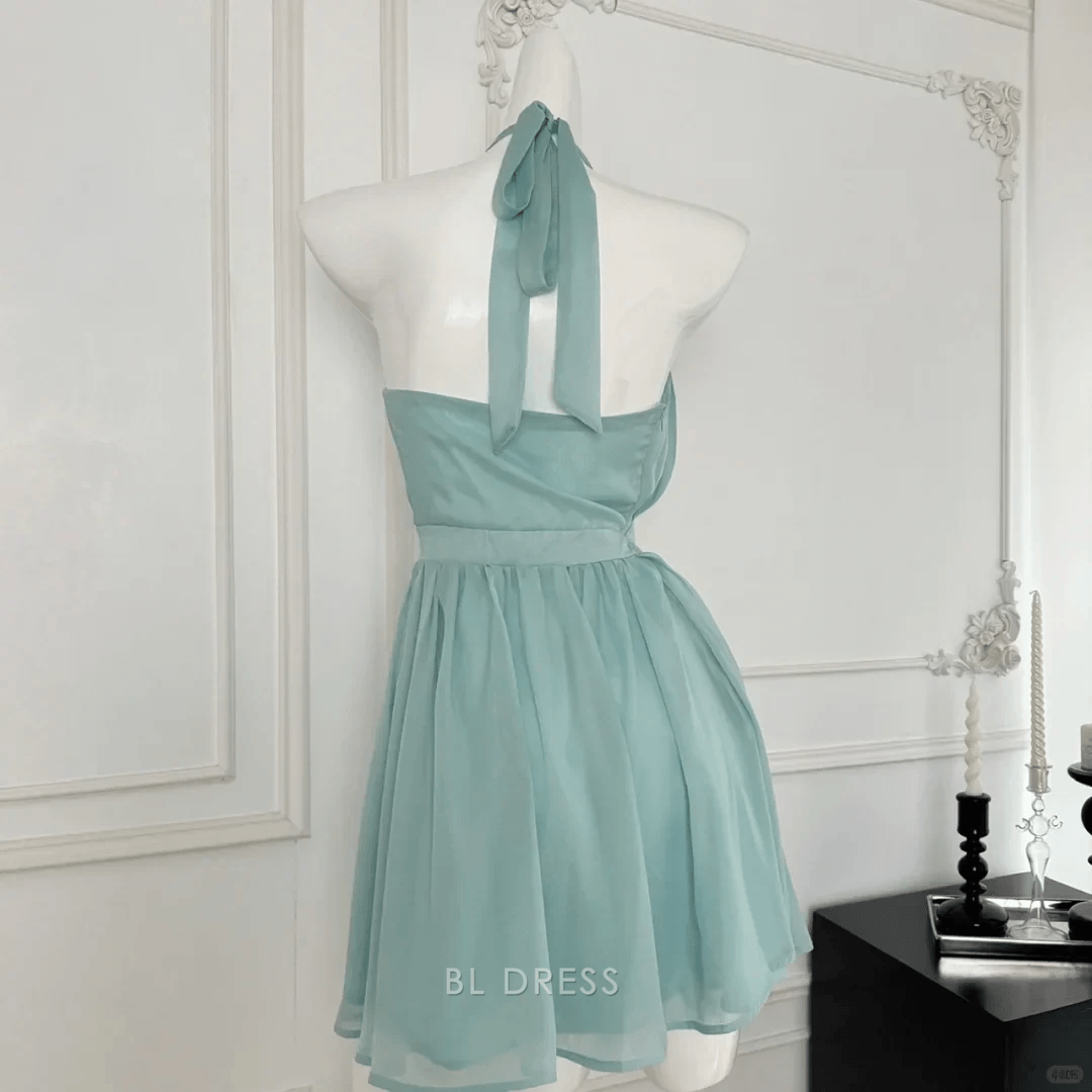 Elegant A-Line Halter Sleeveless Sparkly Chic Mint Short Homecoming Dresses For Women