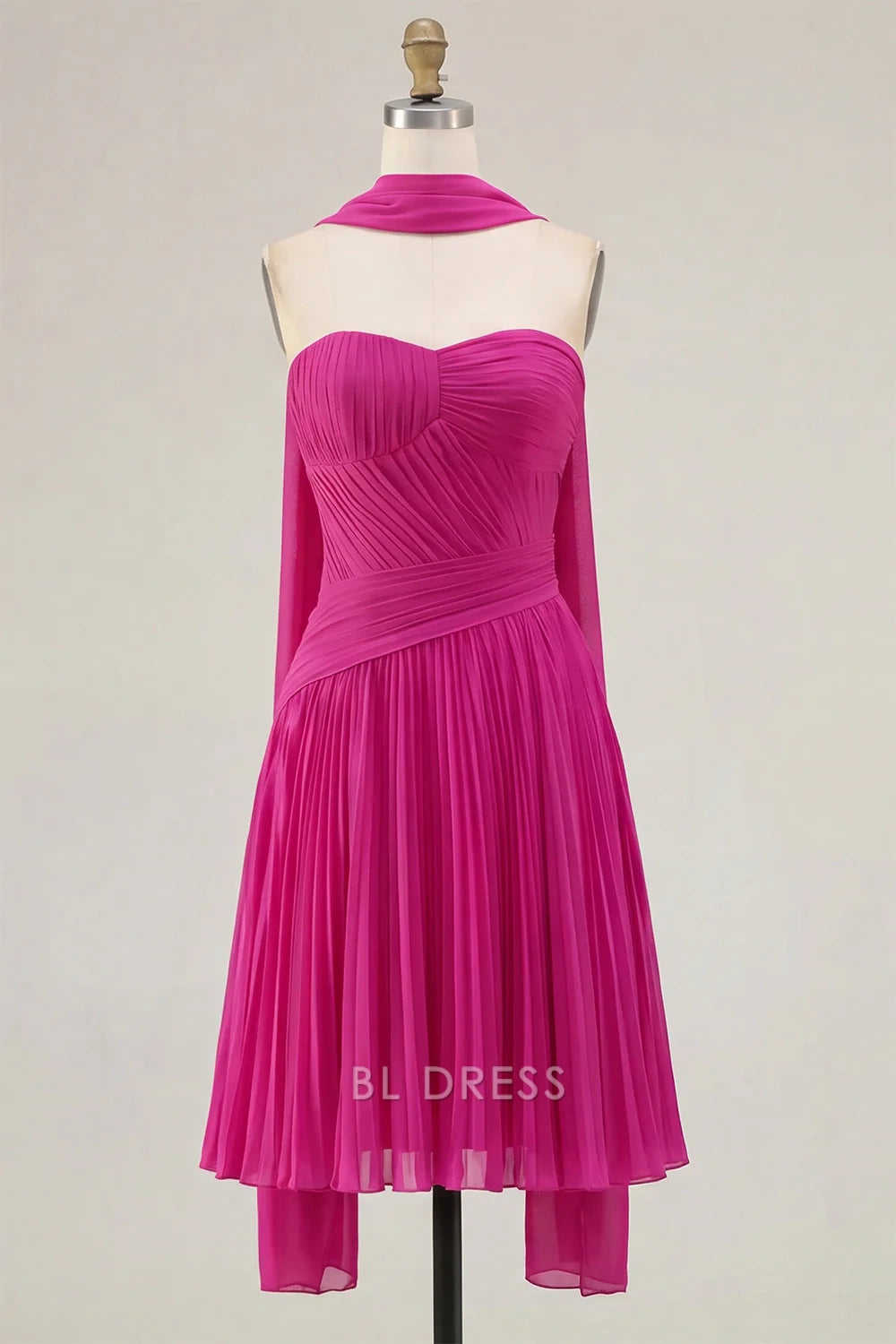 Elegant A-Line Halter Sweetheart Sleeveless Ruched Pleated Fuchsia Short Homecoming Dress