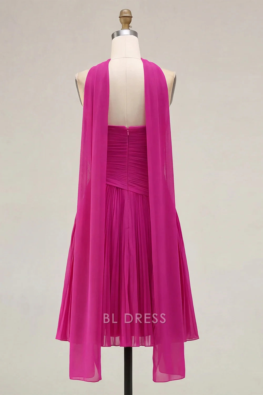 Elegant A-Line Halter Sweetheart Sleeveless Ruched Pleated Fuchsia Short Homecoming Dress