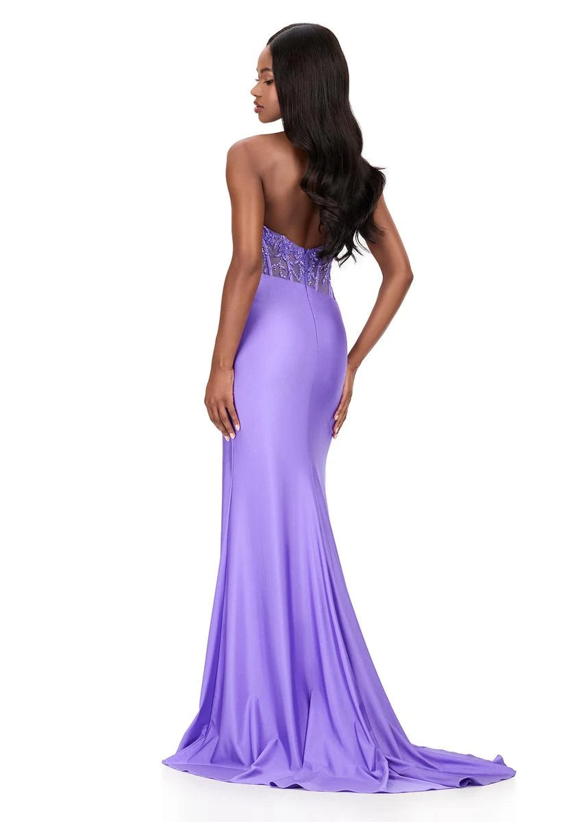 Elegant A-Line Halter V-Neck Sleeveless Beaded High Slit Lavender Floor-Length Prom Dress