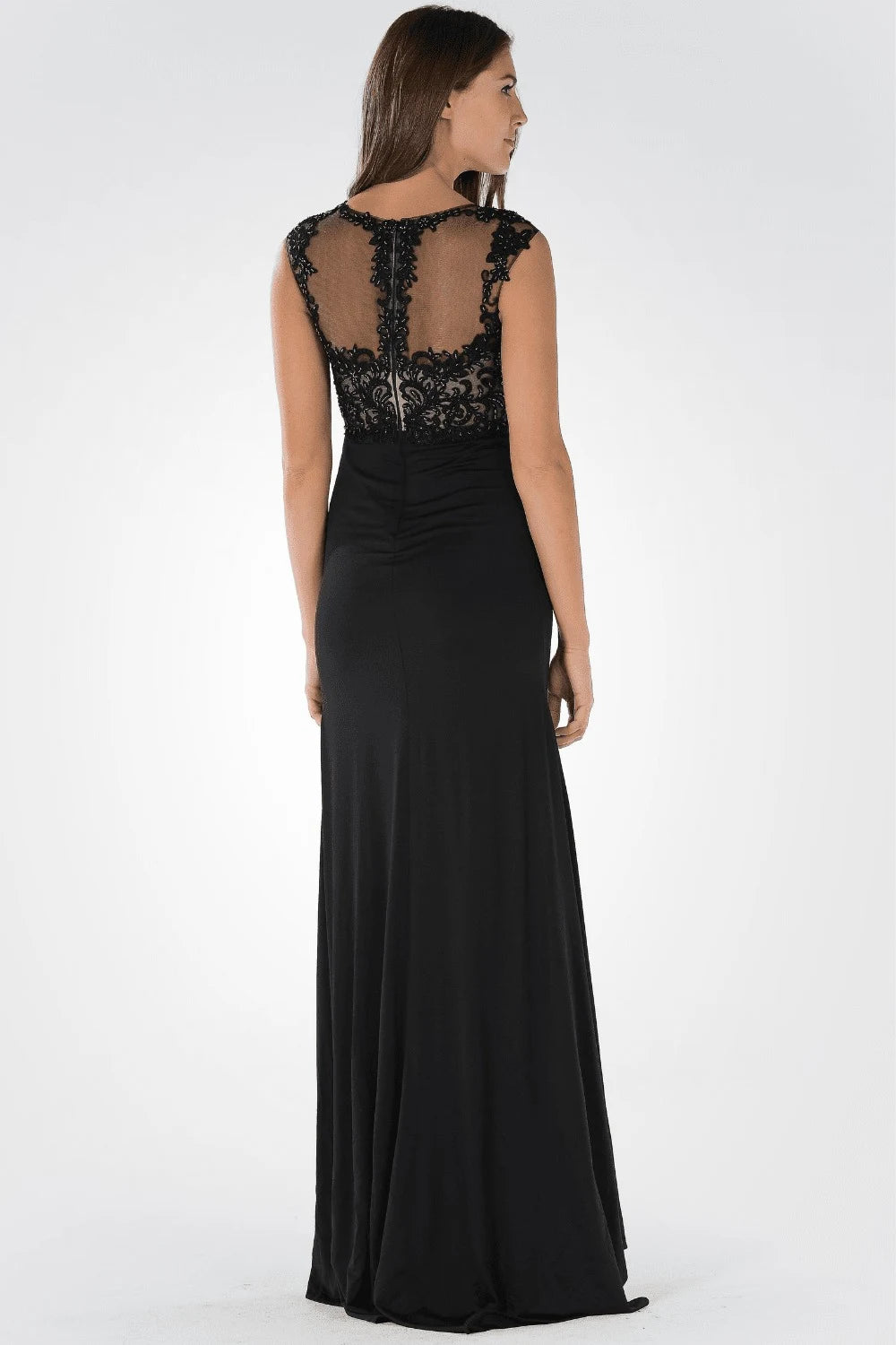 Elegant A-Line Illusion Bateau Sleeveless Formal Black Floor-Length Prom Dress Women's Gown