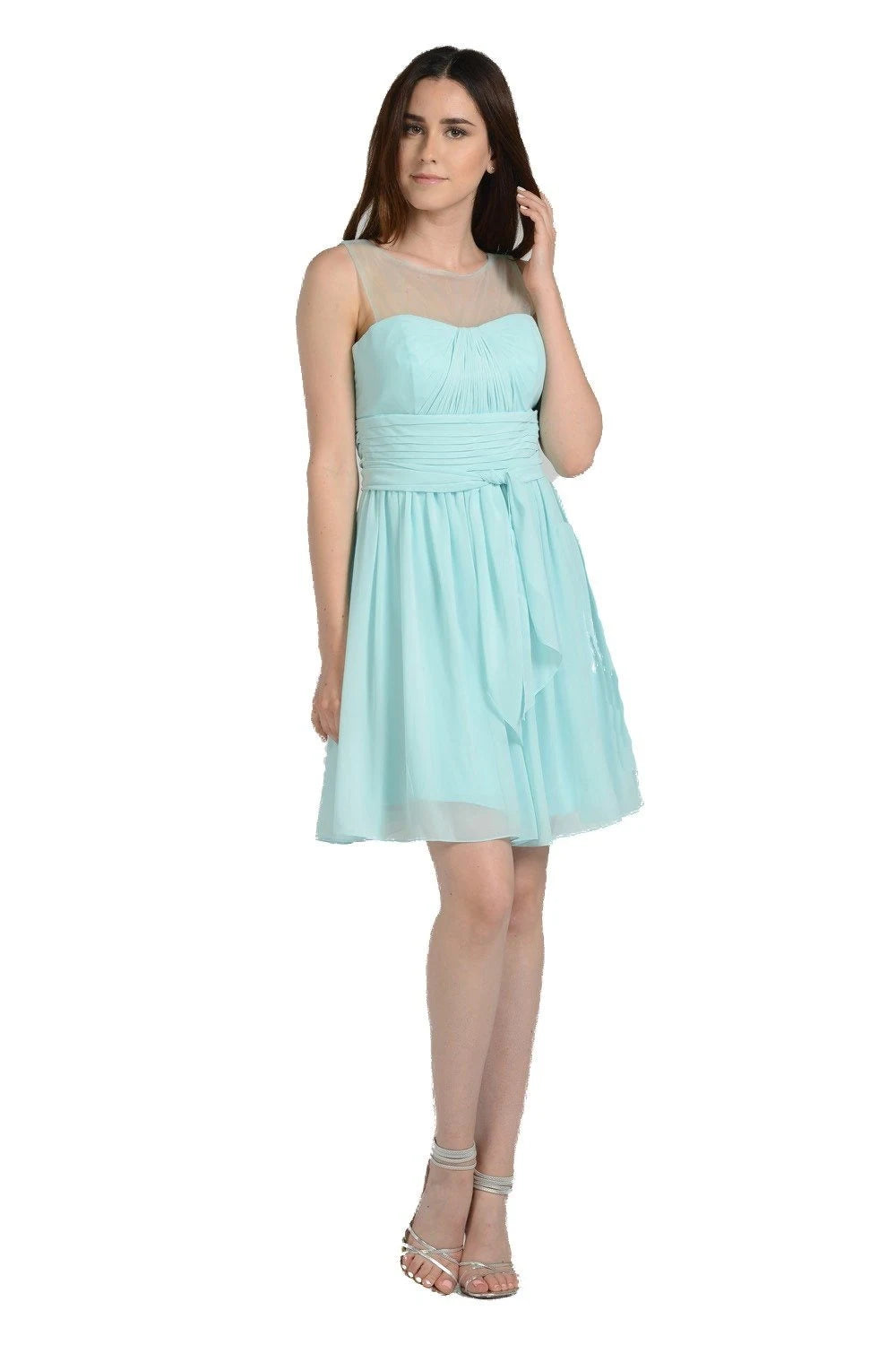 Elegant A-Line Illusion Sweetheart Sleeveless Ruched Mint Blue Short Homecoming Dress