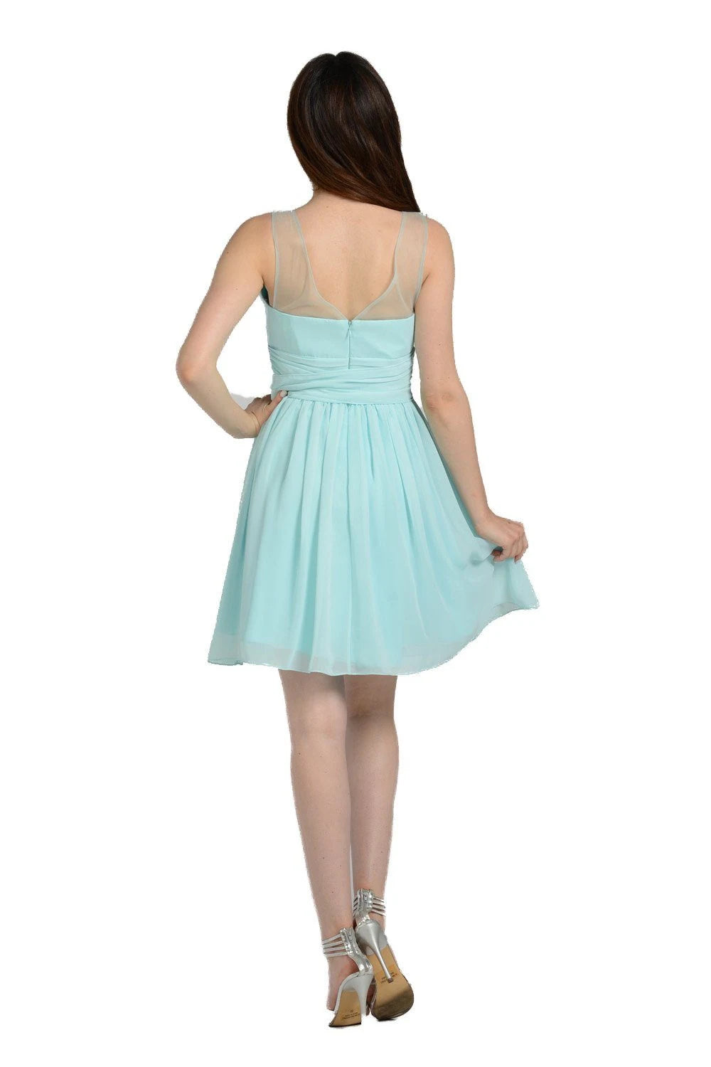 Elegant A-Line Illusion Sweetheart Sleeveless Ruched Mint Blue Short Homecoming Dress