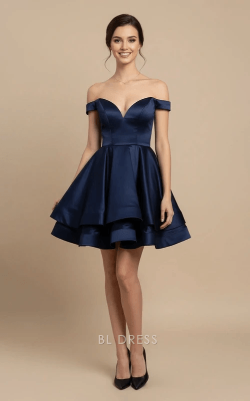 Elegant A-Line Off-Shoulder Charming Navy Short Homecoming Dresses For Women