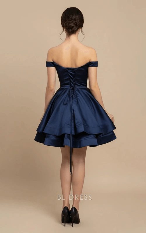 Elegant A-Line Off-Shoulder Charming Navy Short Homecoming Dresses For Women