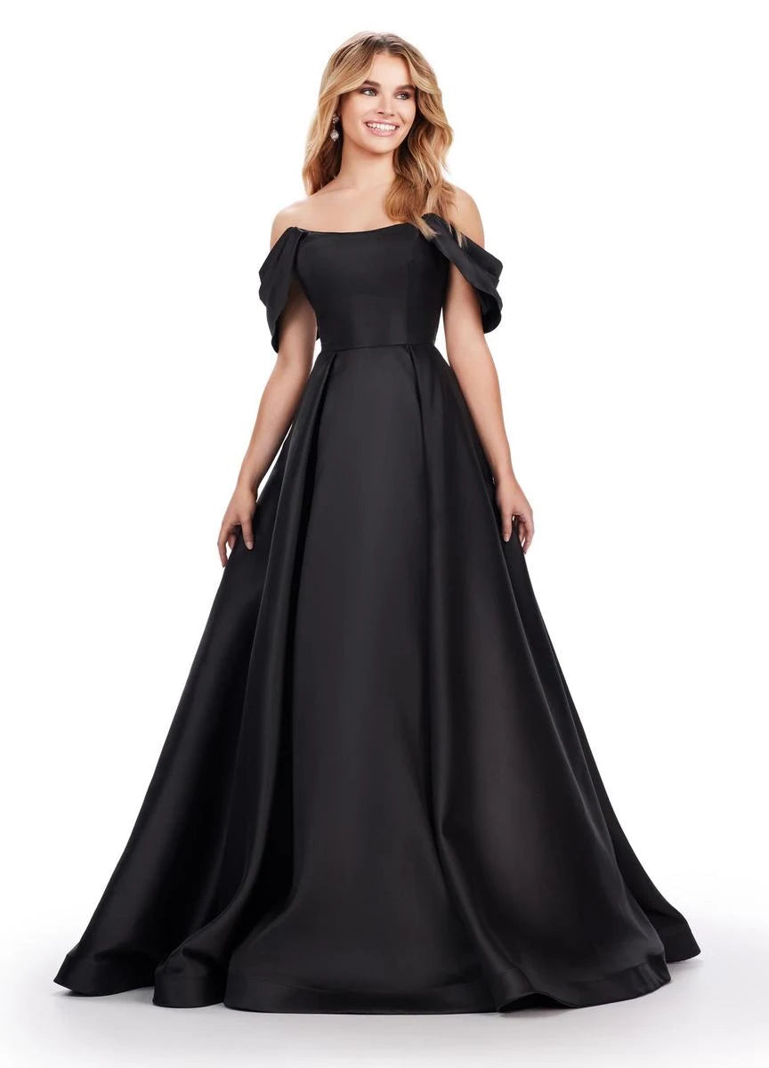 Elegant A-Line Off-Shoulder Classic Black Floor-Length Prom Dresses Women's Gown