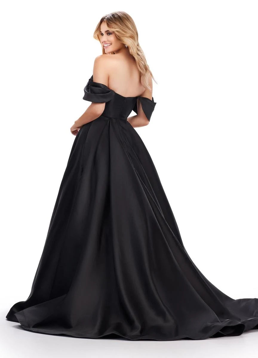 Elegant A-Line Off-Shoulder Classic Black Floor-Length Prom Dresses Women's Gown