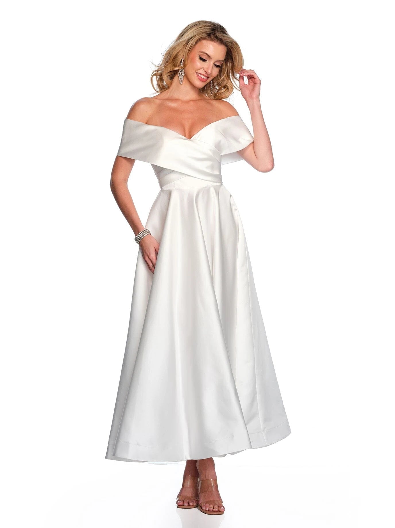 Elegant A-Line Off-Shoulder Classic Ivory Midi Prom Dress Women's Gown