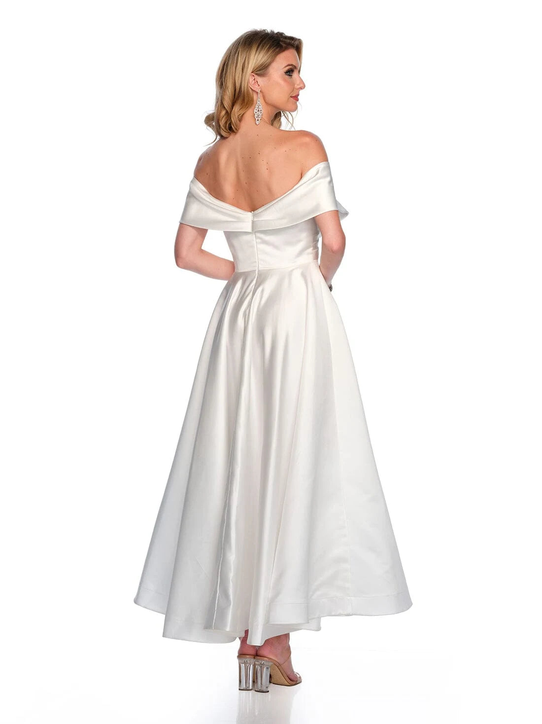 Elegant A-Line Off-Shoulder Classic Ivory Midi Prom Dress Women's Gown