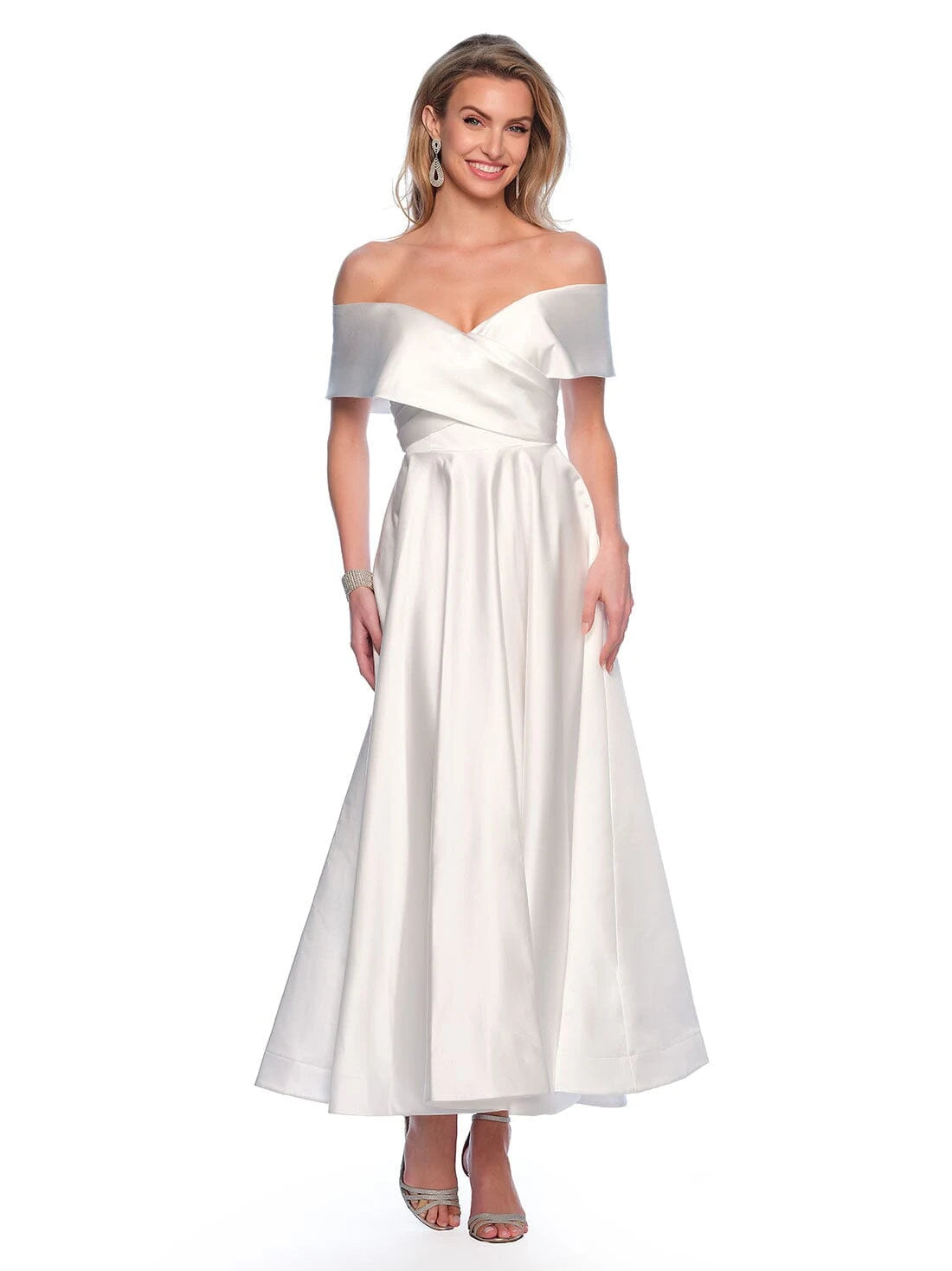 Elegant A-Line Off-Shoulder Classic Ivory Midi Prom Dress Women's Gown