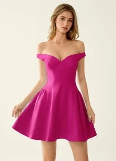 Elegant A-Line Off-Shoulder Corset Back Hot Pink Short Homecoming Dress Women's