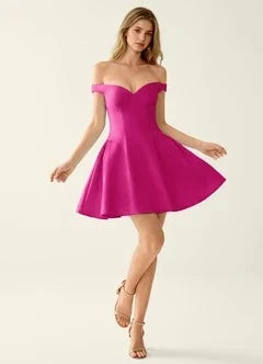 Elegant A-Line Off-Shoulder Corset Back Hot Pink Short Homecoming Dress Women's