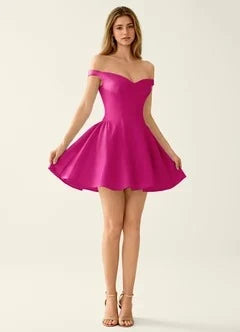 Elegant A-Line Off-Shoulder Corset Back Hot Pink Short Homecoming Dress Women's