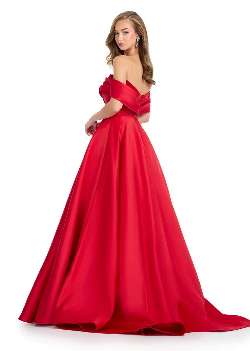 Elegant A-Line Off-Shoulder Draped Classic Red Floor-Length Prom Dresses Women's Gown