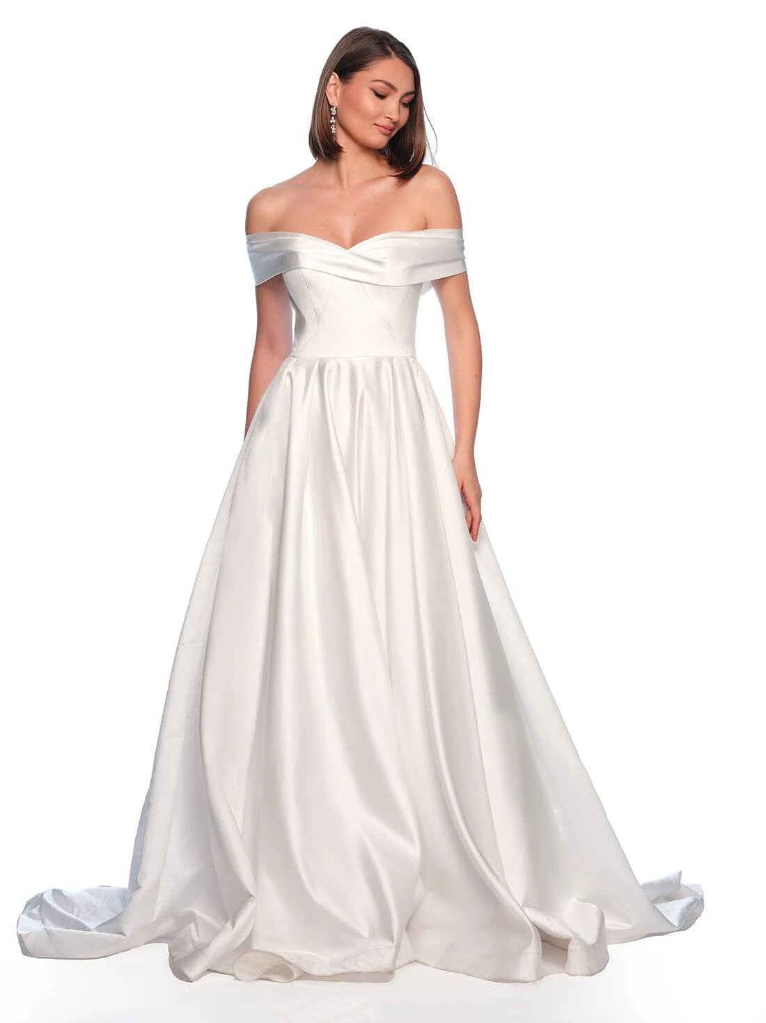 Elegant A-Line Off-Shoulder Draped Classic White Floor-Length Prom Gown