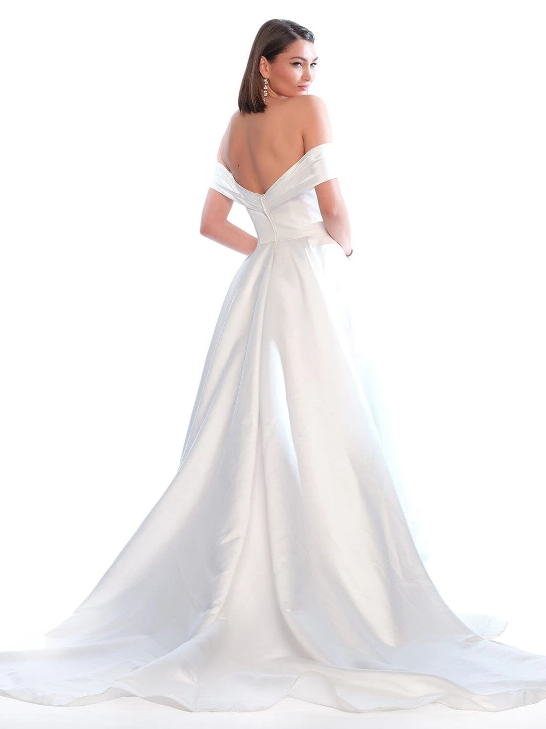 Elegant A-Line Off-Shoulder Draped Classic White Floor-Length Prom Gown