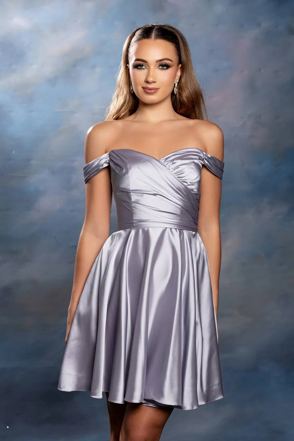 Elegant A-Line Off-Shoulder Draped Silvery Short Homecoming Dresses for Women
