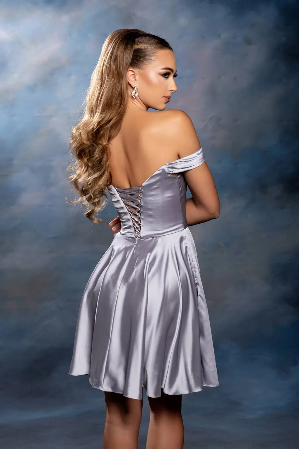 Elegant A-Line Off-Shoulder Draped Silvery Short Homecoming Dresses for Women