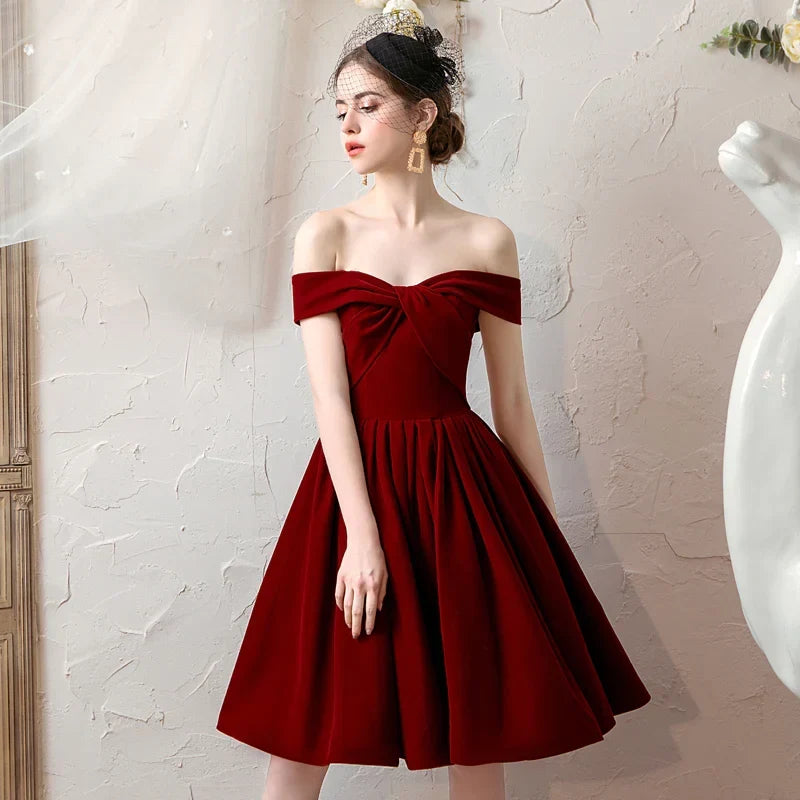 Elegant A-Line Off-Shoulder Glamorous Burgundy Short Homecoming Dress for Women