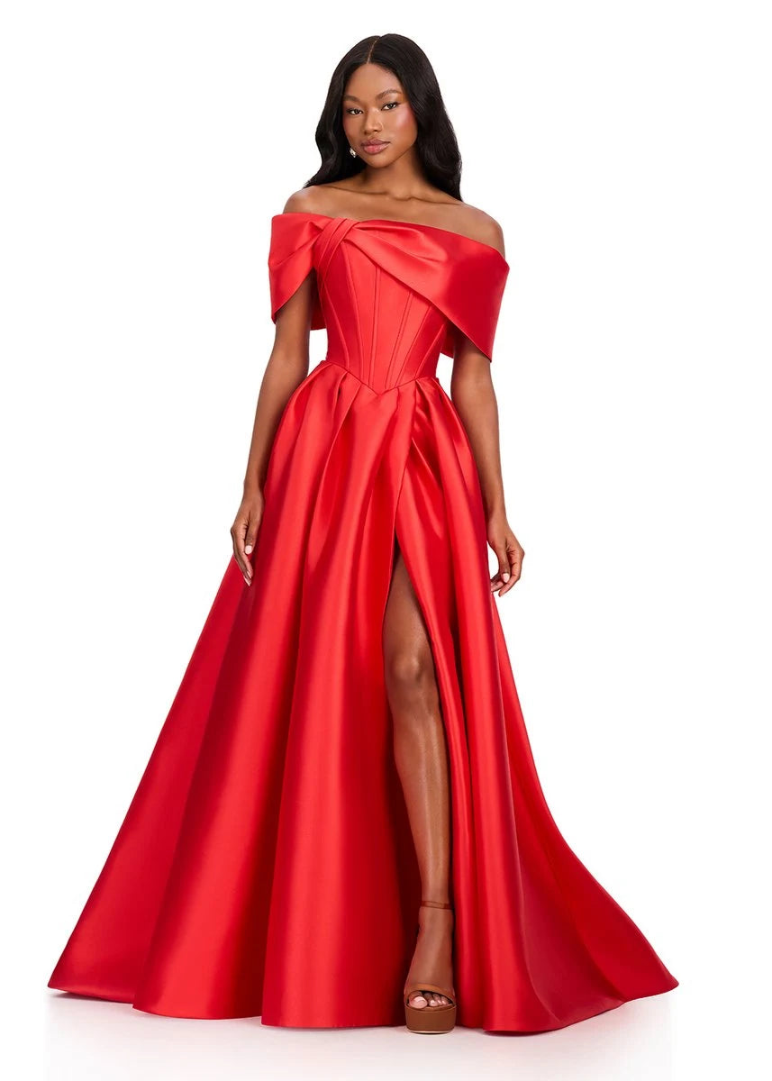 Elegant A-Line Off-Shoulder High Slit Red Floor-Length Prom Dresses Women's Gown