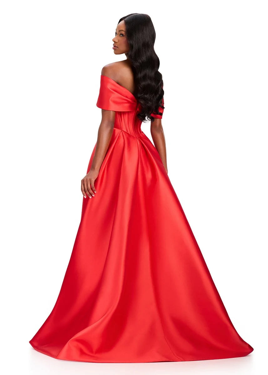 Elegant A-Line Off-Shoulder High Slit Red Floor-Length Prom Dresses Women's Gown