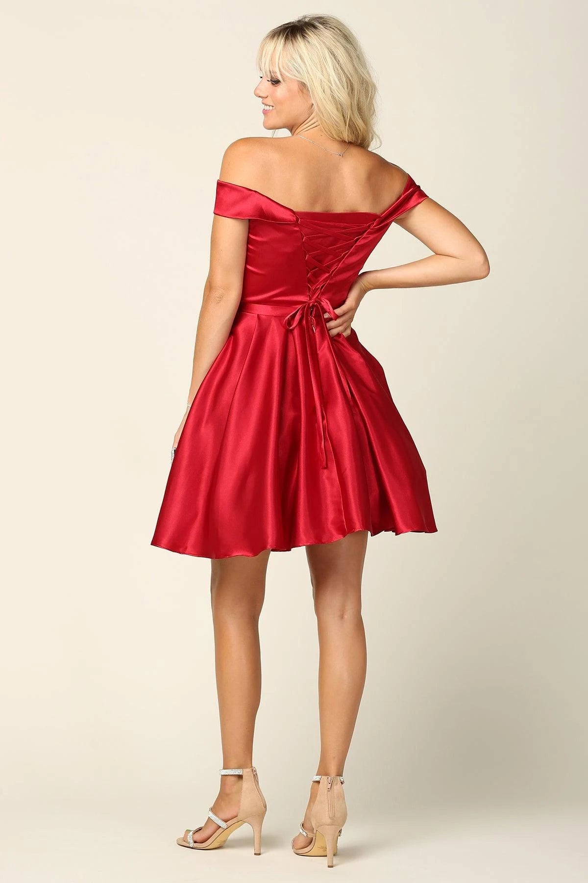 Elegant A-Line Off-Shoulder Pleated Corset Back Burgundy Short Homecoming Dress Women's