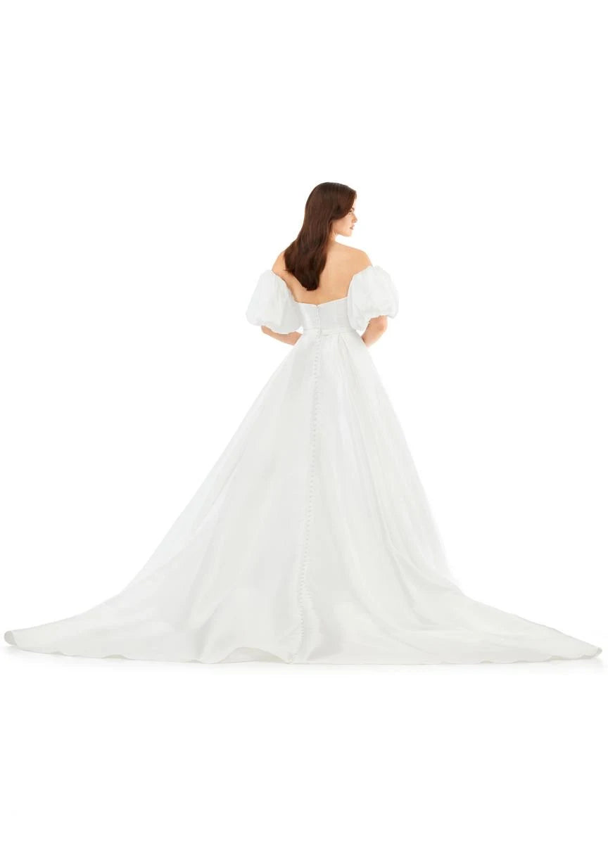 Elegant A-Line Off-Shoulder Puffy Sleeves White Floor-Length Prom Gown for Women