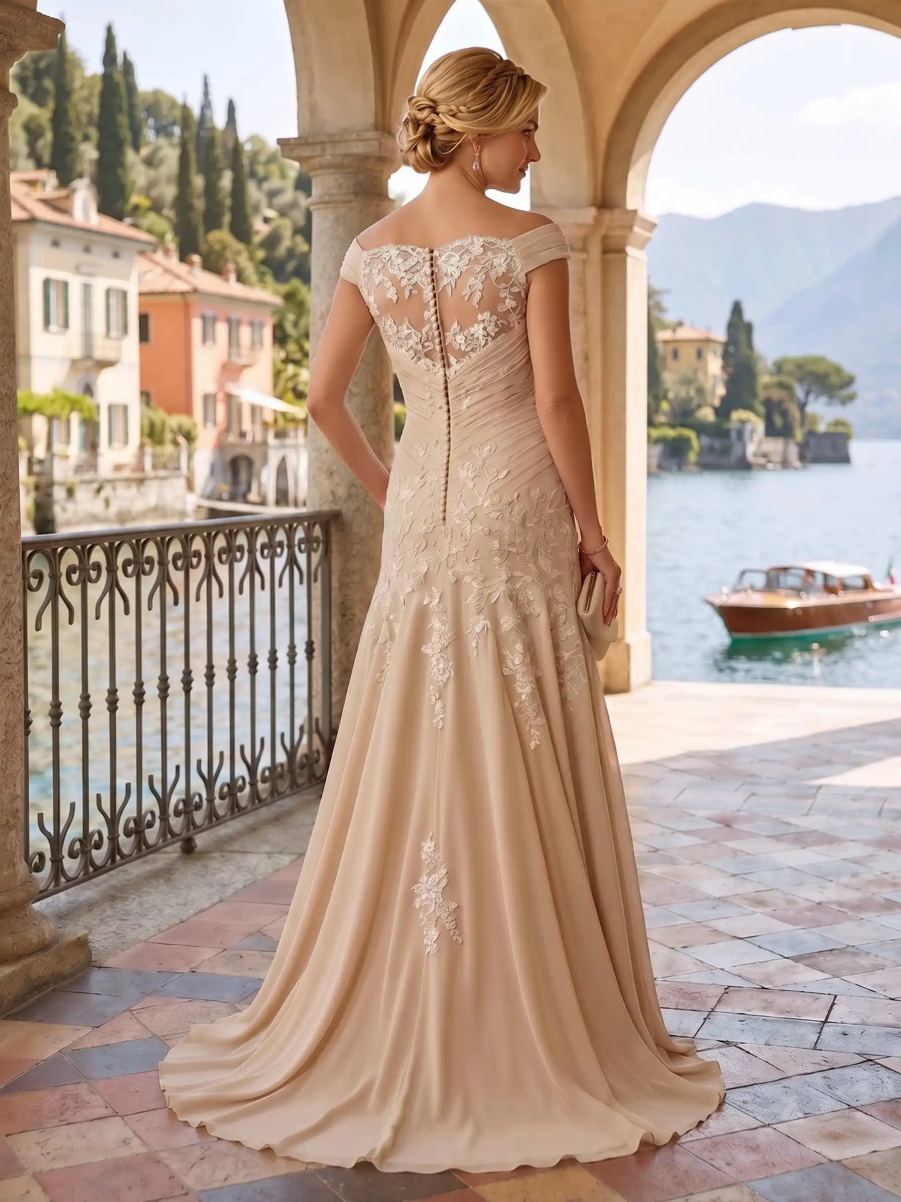 Elegant A-Line Off-Shoulder Ruched Champagne Long Mother Of The Bride Dress