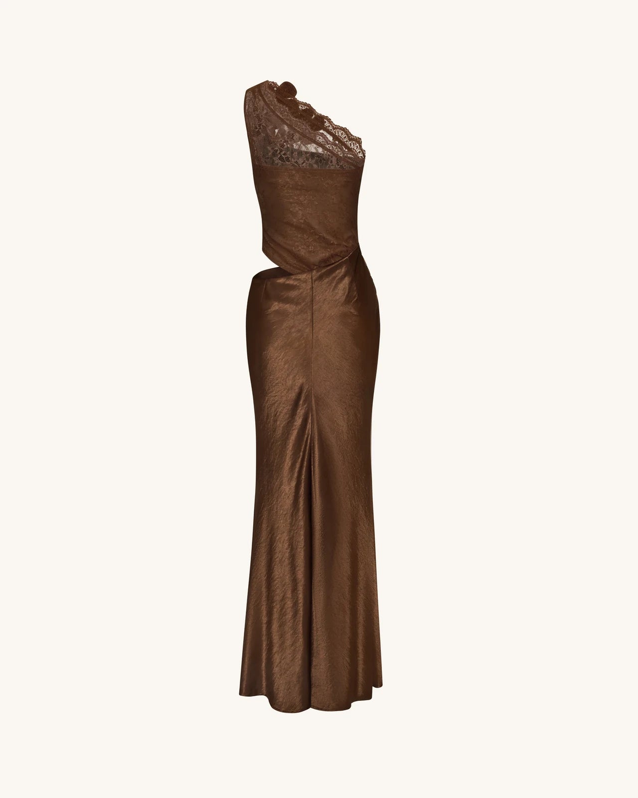 Elegant A-Line One-Shoulder Cutout Floral Brown Floor-Length Prom Dress Gown