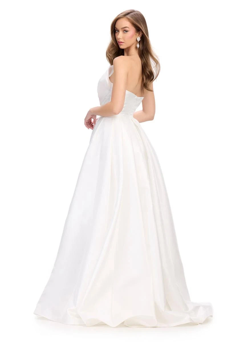 Elegant A-Line One-Shoulder High Slit White Floor-Length Prom Dresses Women's Gown