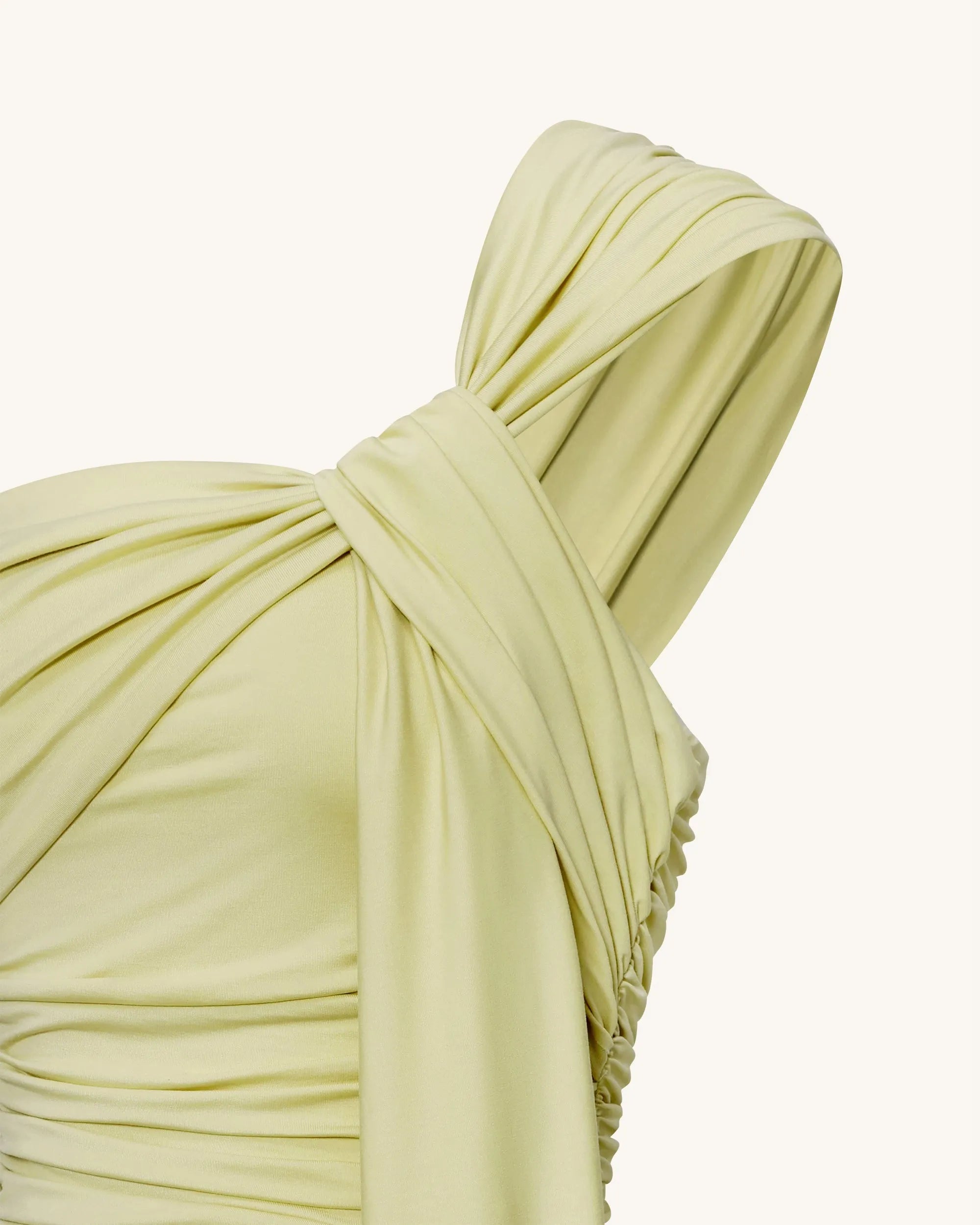 Elegant A-Line One-Shoulder Ruched Draped Light Green Floor-Length Prom Gown