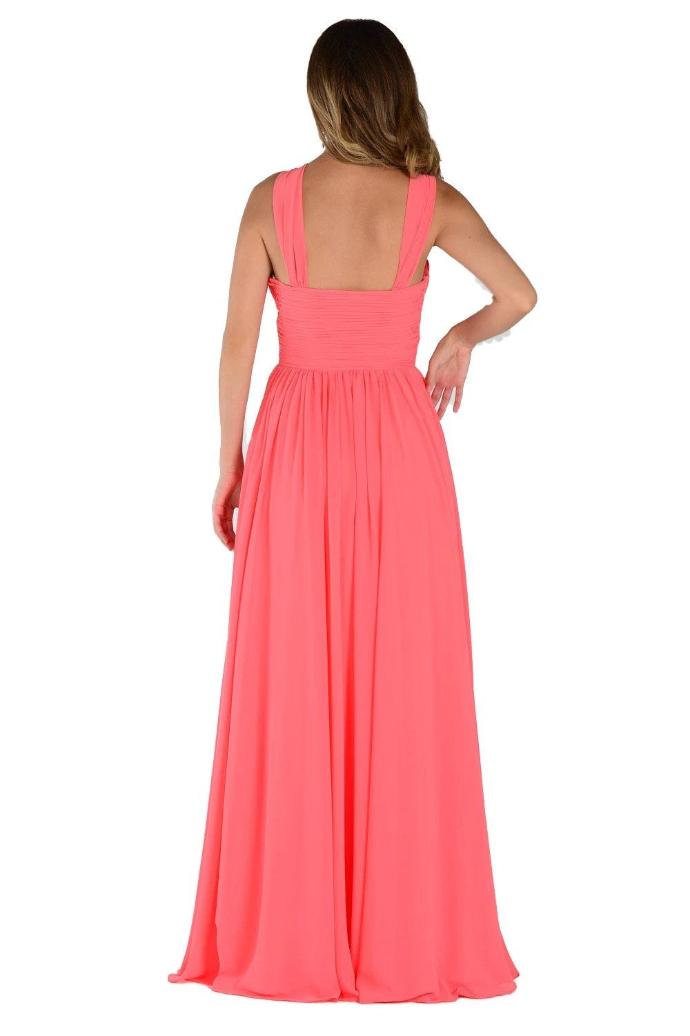 Elegant A-Line One-Shoulder Ruched Flowy Coral Floor-Length Prom Dresses Women's Gown