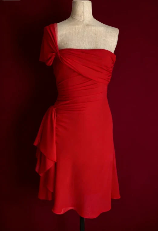 Elegant A-Line One-Shoulder Ruched Ruffled Red Short Homecoming Dress Women's Party