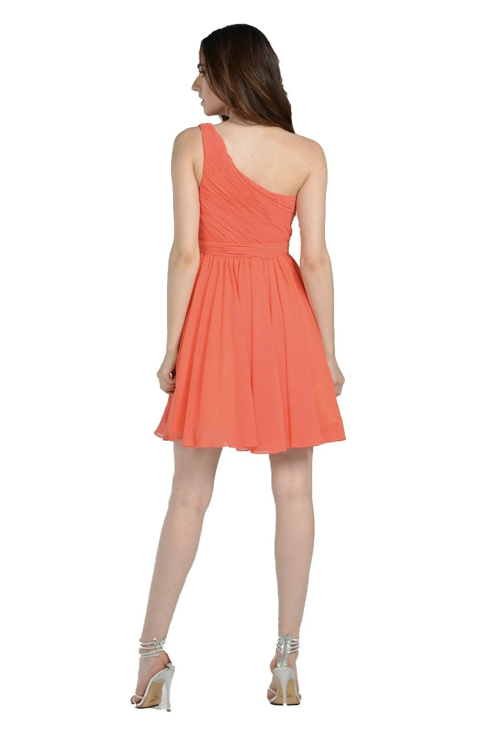 Elegant A-Line One-Shoulder Sleeveless Ruched Coral Short Homecoming Dress
