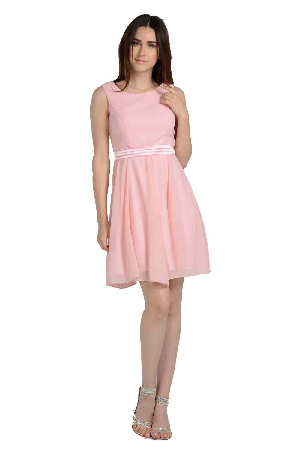 Elegant A-Line Round Neck Sleeveless Chic Pink Short Homecoming Dress