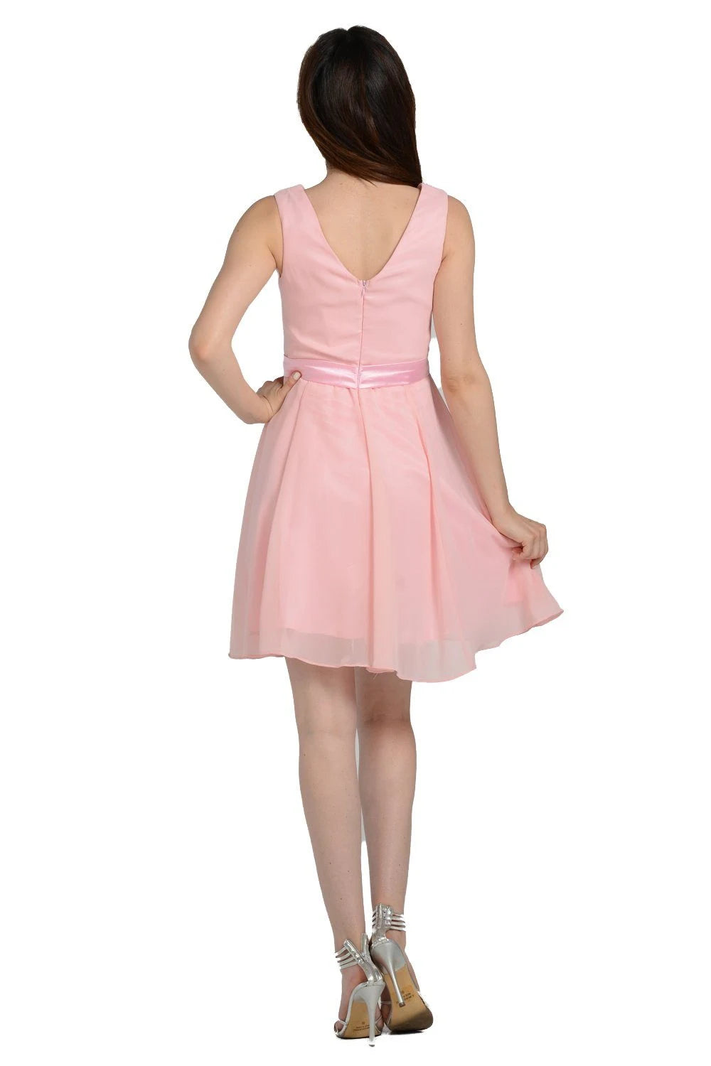 Elegant A-Line Round Neck Sleeveless Chic Pink Short Homecoming Dress