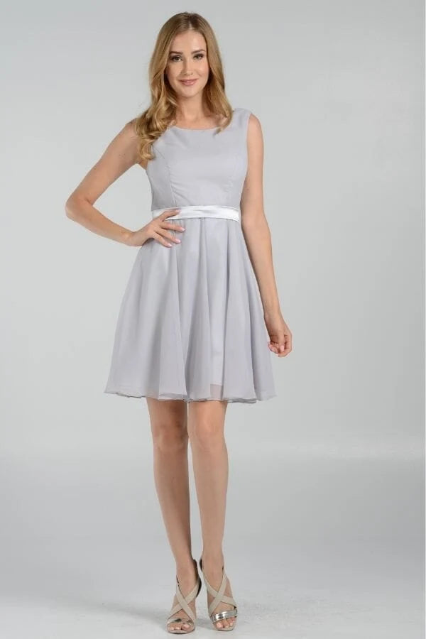 Elegant A-Line Round Neck Sleeveless Pleated Silver Short Homecoming Dress for Women