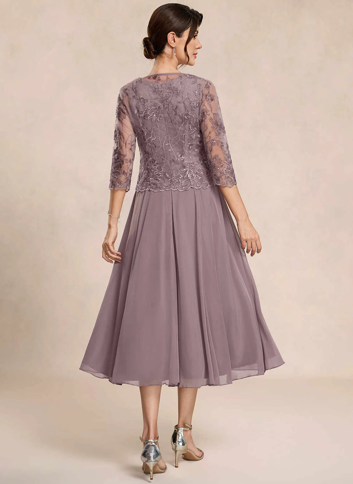 Elegant A-Line Scoop Sleeved Sequined Dusk Mother Of The Bride Dress