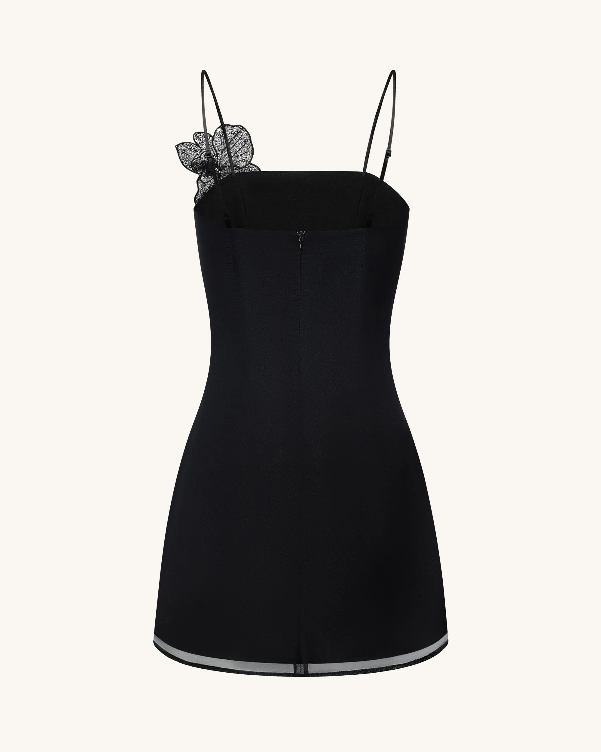 Elegant A-Line Square Neck Sleeveless Floral Applique Black Mini Homecoming Dress