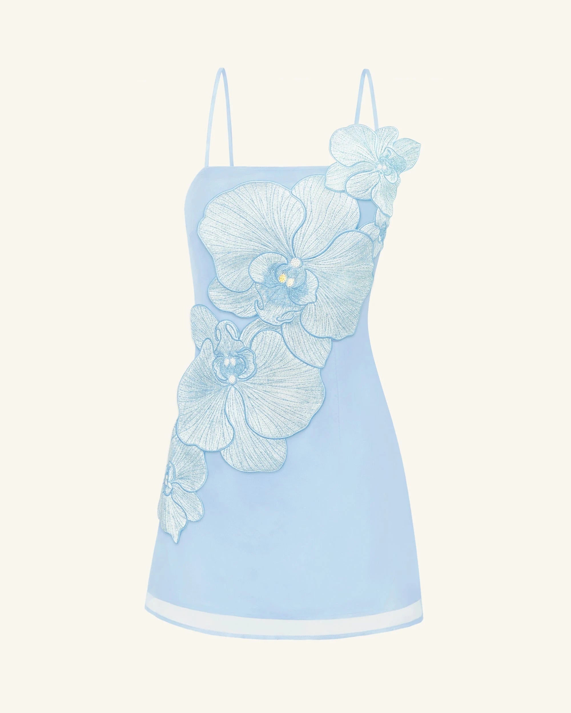 Elegant A-Line Square Neck Sleeveless Floral Sky Blue Short Homecoming Dress