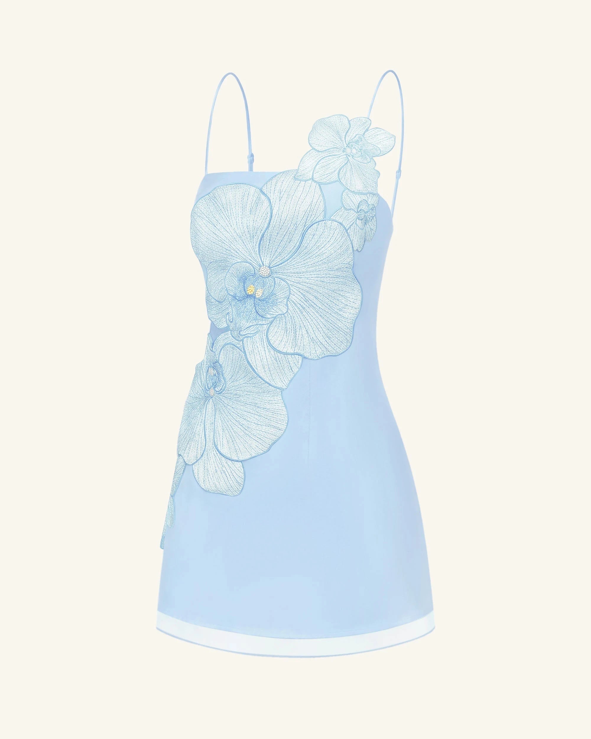 Elegant A-Line Square Neck Sleeveless Floral Sky Blue Short Homecoming Dress
