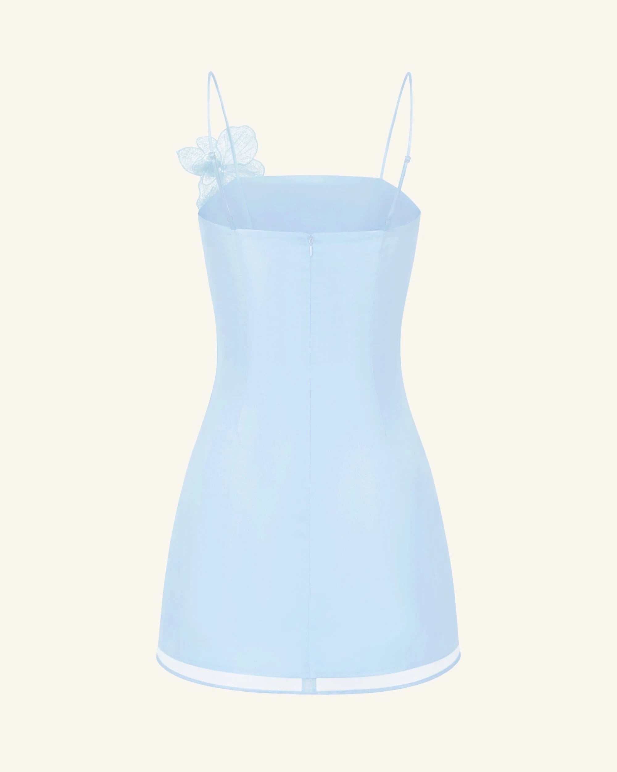 Elegant A-Line Square Neck Sleeveless Floral Sky Blue Short Homecoming Dress