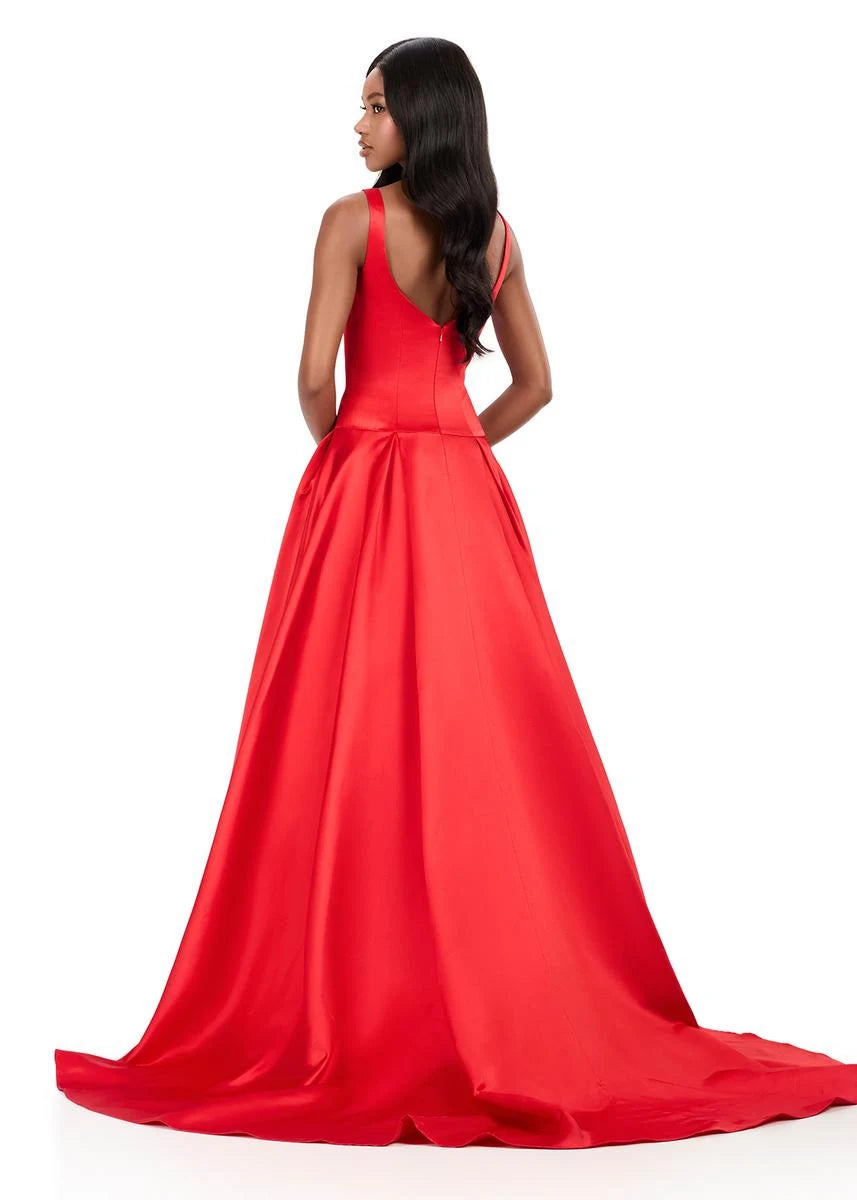 Elegant A-Line Square Neck Sleeveless Formal Red Floor-Length Prom Dresses Women's Gown