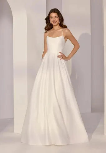 Elegant A-Line Square Neck Sleeveless Minimalist White Long Prom Dresses Gown