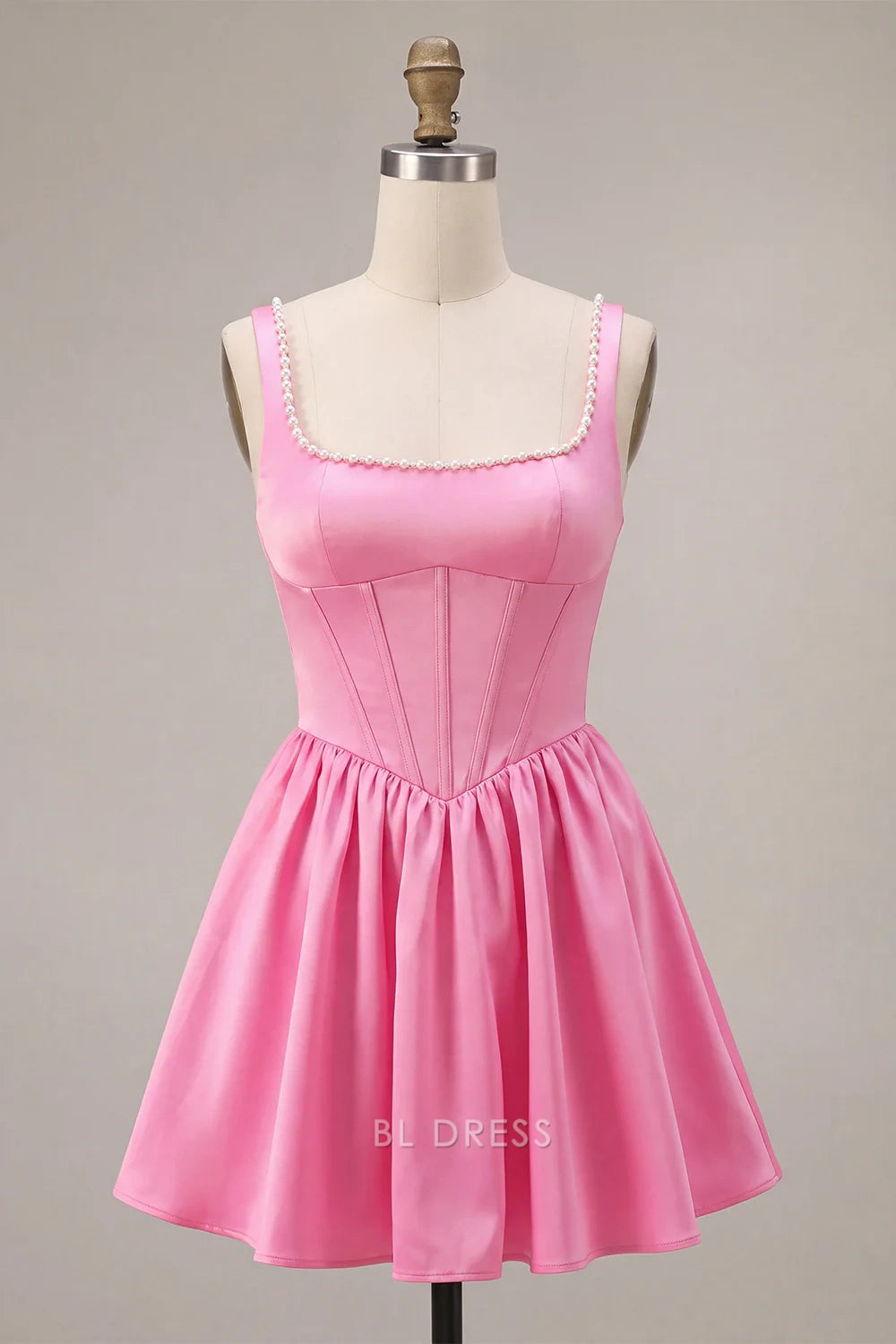 Elegant A-Line Square Neck Sleeveless Pearl Pink Short Homecoming Dress for Women