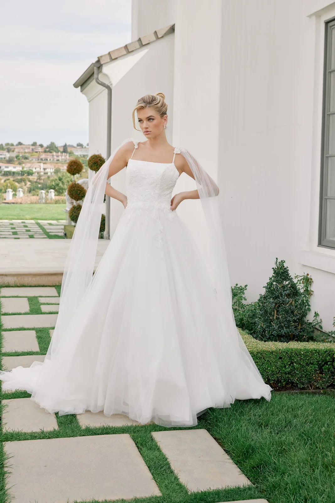 Elegant A-Line Square Neck Sleeveless Romantic Beaded White Floor-Length Prom Dress