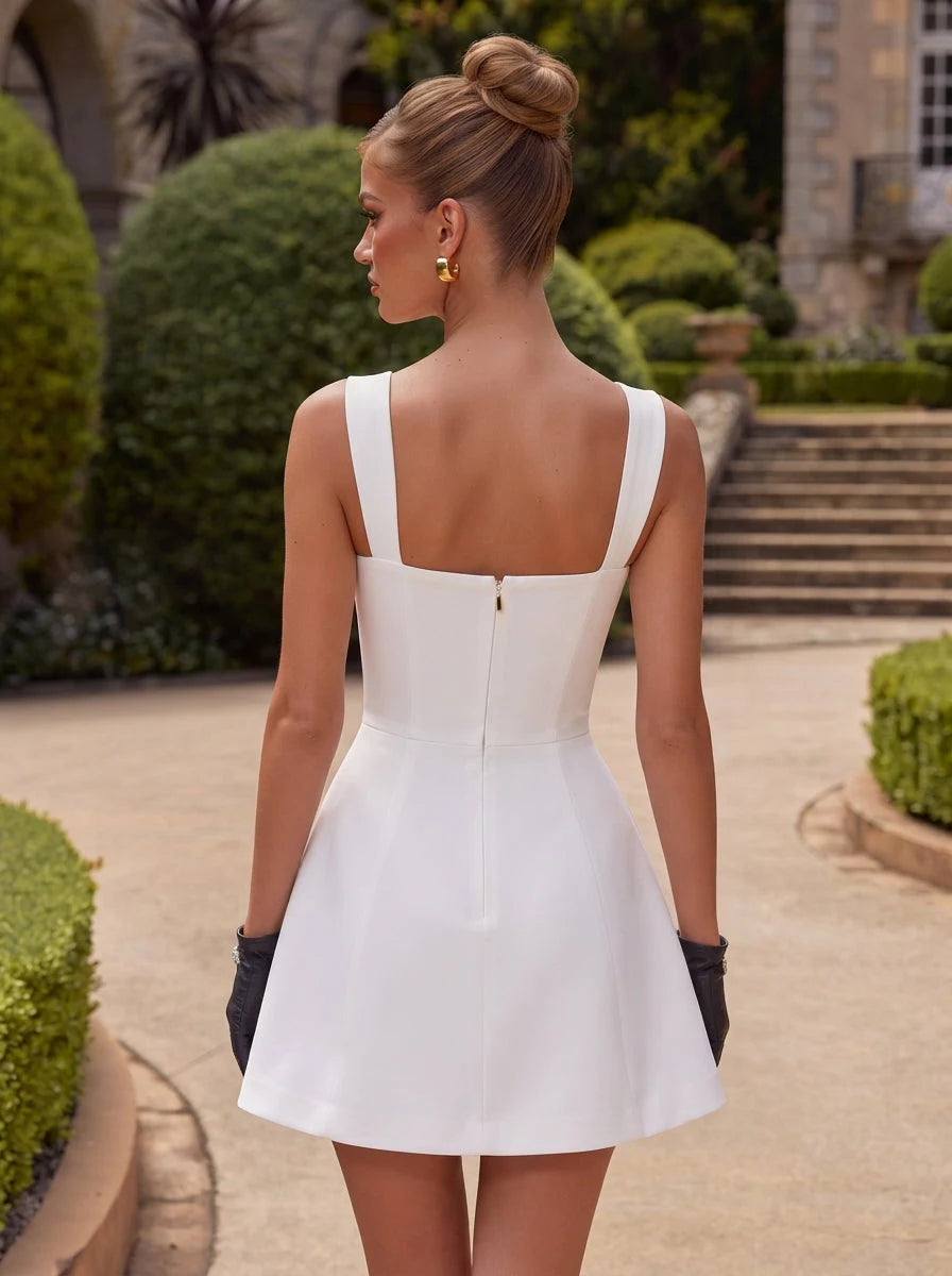 Elegant A-Line Square Neck Sleeveless Structured White Short Homecoming Dress