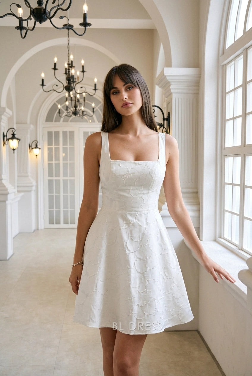 Elegant A-Line Square Neck Sleeveless Textured Ivory Short Homecoming Dress Women's