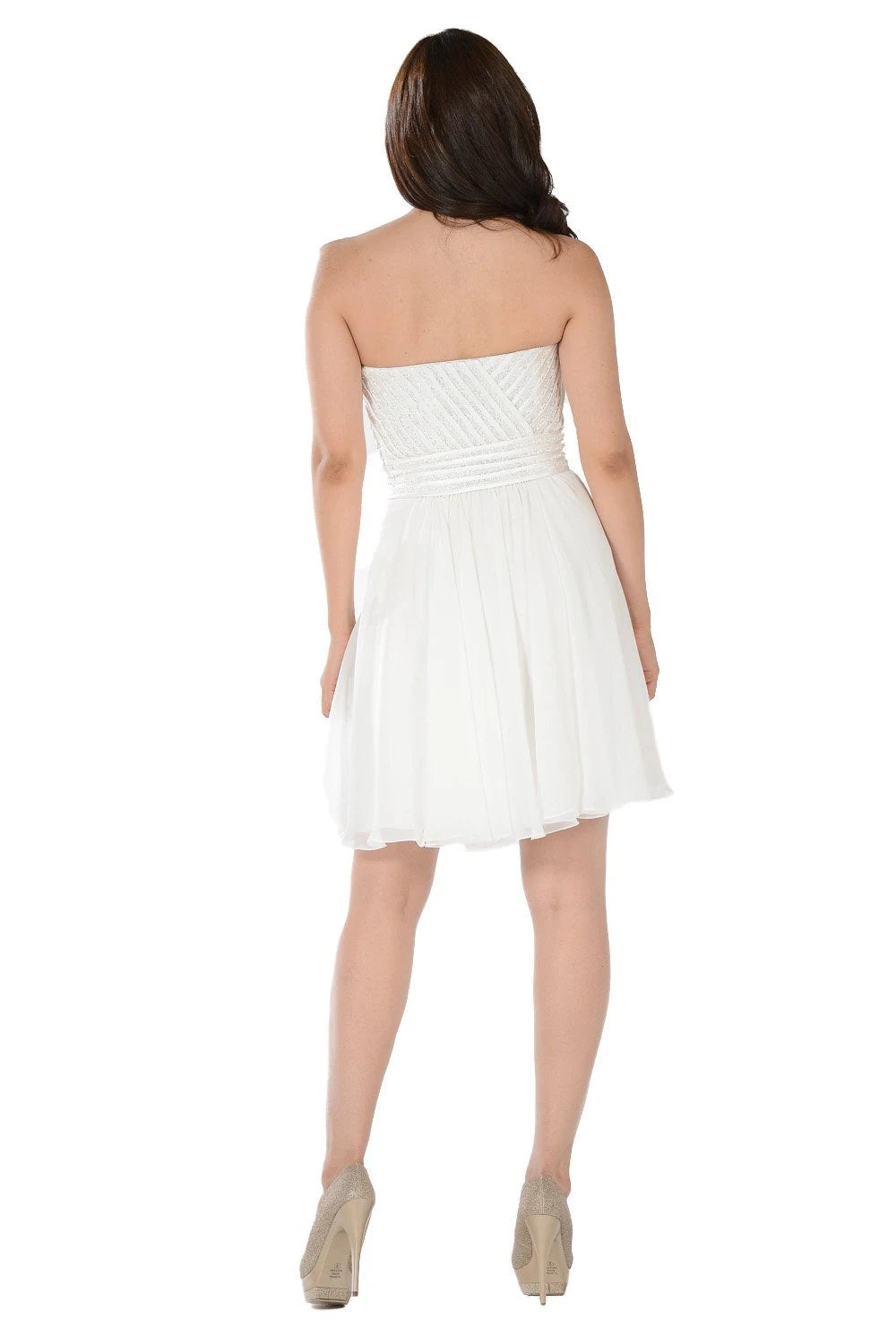 Elegant A-Line Strapless Beaded Sparkly White Short Women's Homecoming Gown